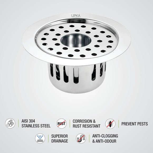 Round Flat Cut Floor Drain (5.5 inches) with Cockroach Trap & Hole - LIPKA - Lipka Home
