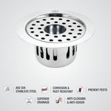Round Flat Cut Floor Drain (5.5 inches) with Cockroach Trap & Hole features