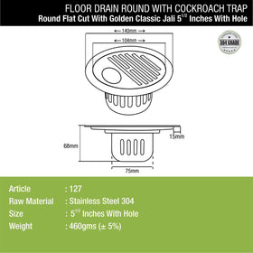 Golden Classic Jali Round Flat Cut Floor Drain (5.5 inches) with Hole and Cockroach Trap - LIPKA - Lipka Home