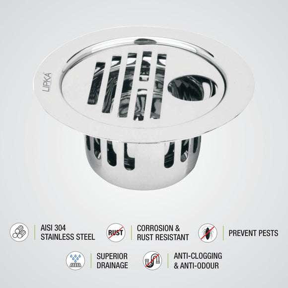 Golden Classic Jali Round Flat Cut Floor Drain (5.5 inches) with Hole and Cockroach Trap - LIPKA - Lipka Home