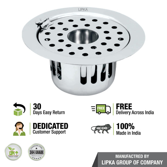 Round Flat Cut Floor Drain (5.5 inches) with Hinge, Hole & Cockroach Trap - LIPKA - Lipka Home