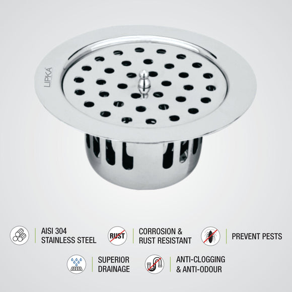 Round Flat Cut Floor Drain (5.5 inches) with Cockroach Trap & Lid - LIPKA - Lipka Home