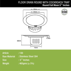 Full Moon Round Floor Drain (5.5 inches) with Cockroach Trap - LIPKA - Lipka Home