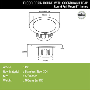 Full Moon Round Floor Drain (5.5 inches) with Cockroach Trap - LIPKA - Lipka Home