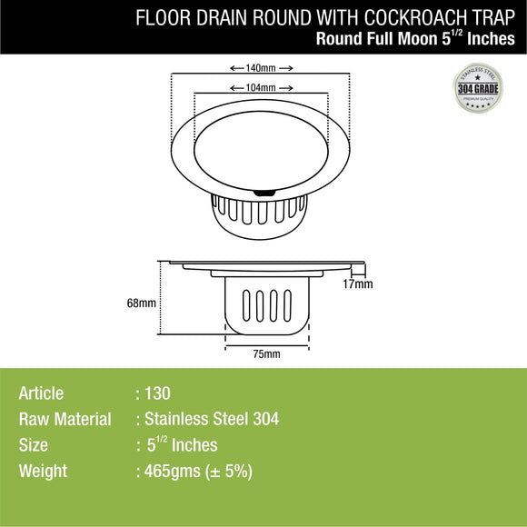 Full Moon Round Floor Drain (5.5 inches) with Cockroach Trap - LIPKA - Lipka Home