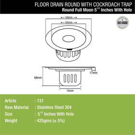 Full Moon Round Floor Drain (5.5 inches) With Hole and Cockroach Trap - LIPKA - Lipka Home