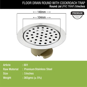 Round Jal Floor Drain (5 x 5 Inches) with Wide PVC Cockroach Trap - LIPKA - Lipka Home