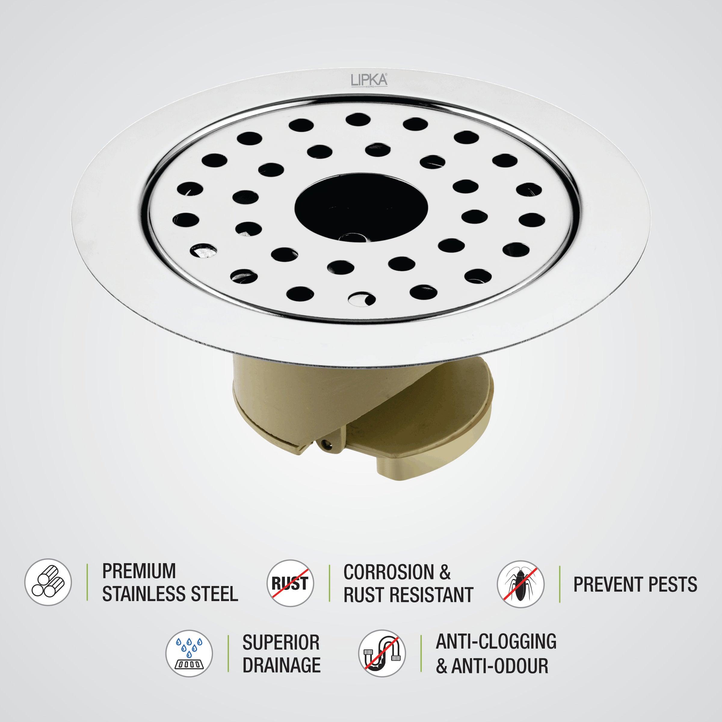 Round Jal Floor Drain (5 Inches) with Hole and Wide PVC Cockroach Trap features