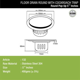 Pop-Up Round Floor Drain (5.5 inches) with Cockroach Trap - LIPKA - Lipka Home