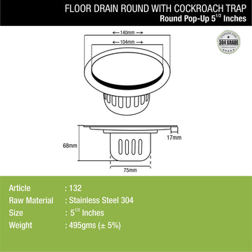 Pop-Up Round Floor Drain (5.5 inches) with Cockroach Trap - LIPKA - Lipka Home