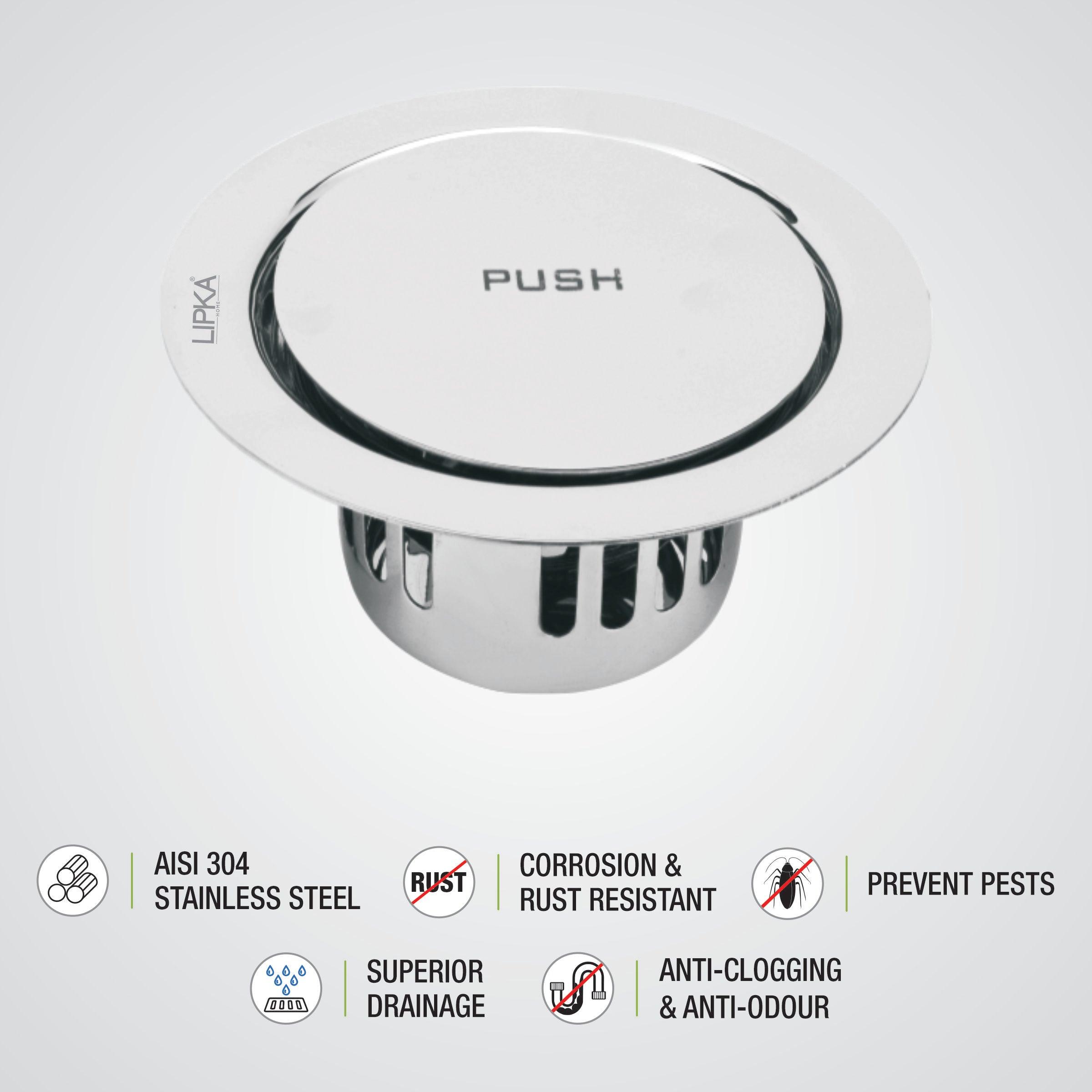 Pop-Up Round Floor Drain (5.5 inches) with Cockroach Trap features