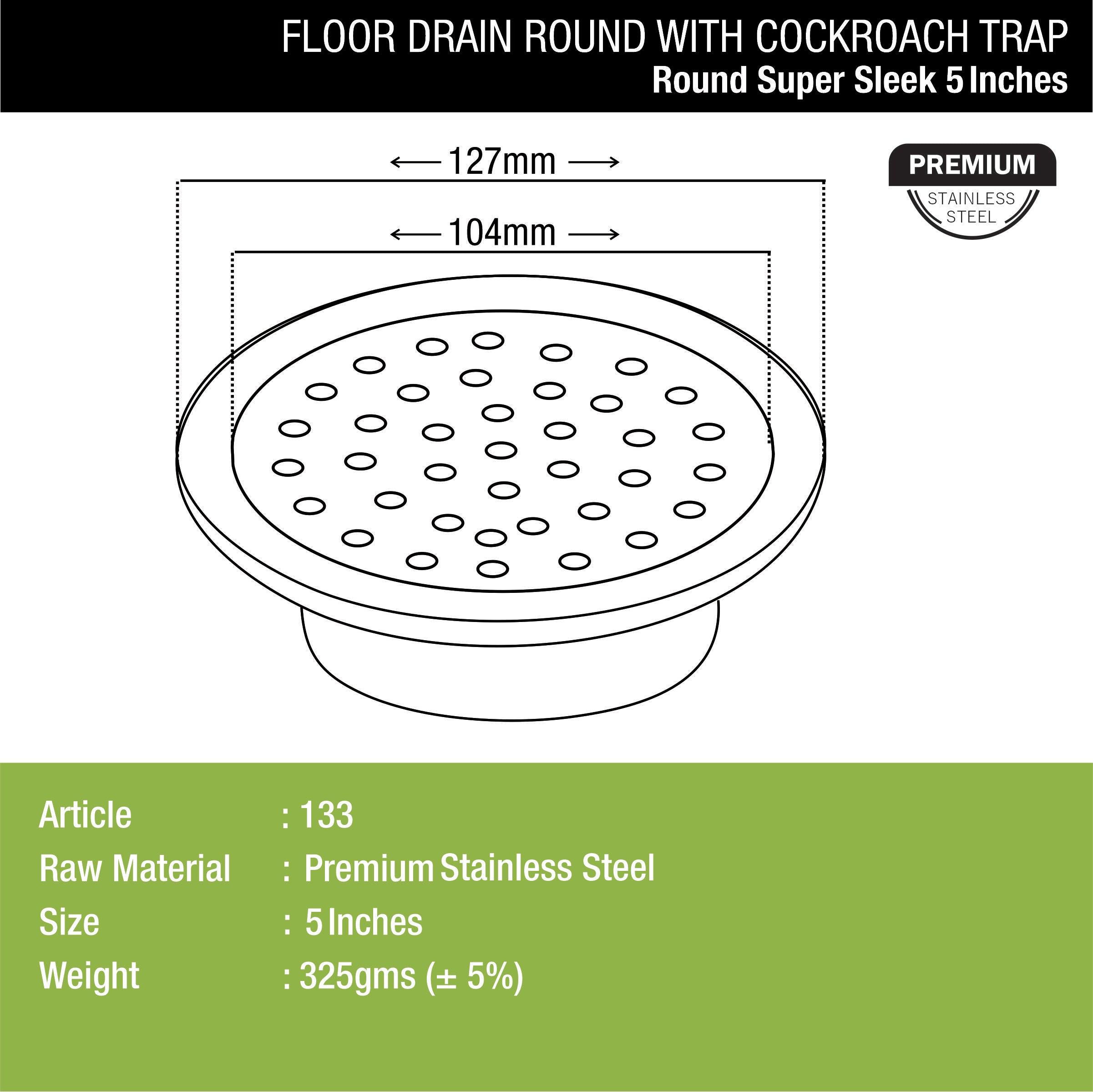 Super Sleek Round Floor Drain (5 inches) with Cockroach Trap - LIPKA - Lipka Home