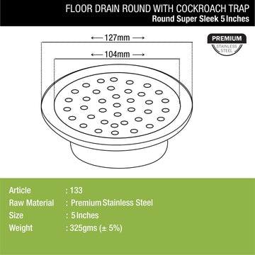 Super Sleek Round Floor Drain (5 inches) with Cockroach Trap - LIPKA - Lipka Home