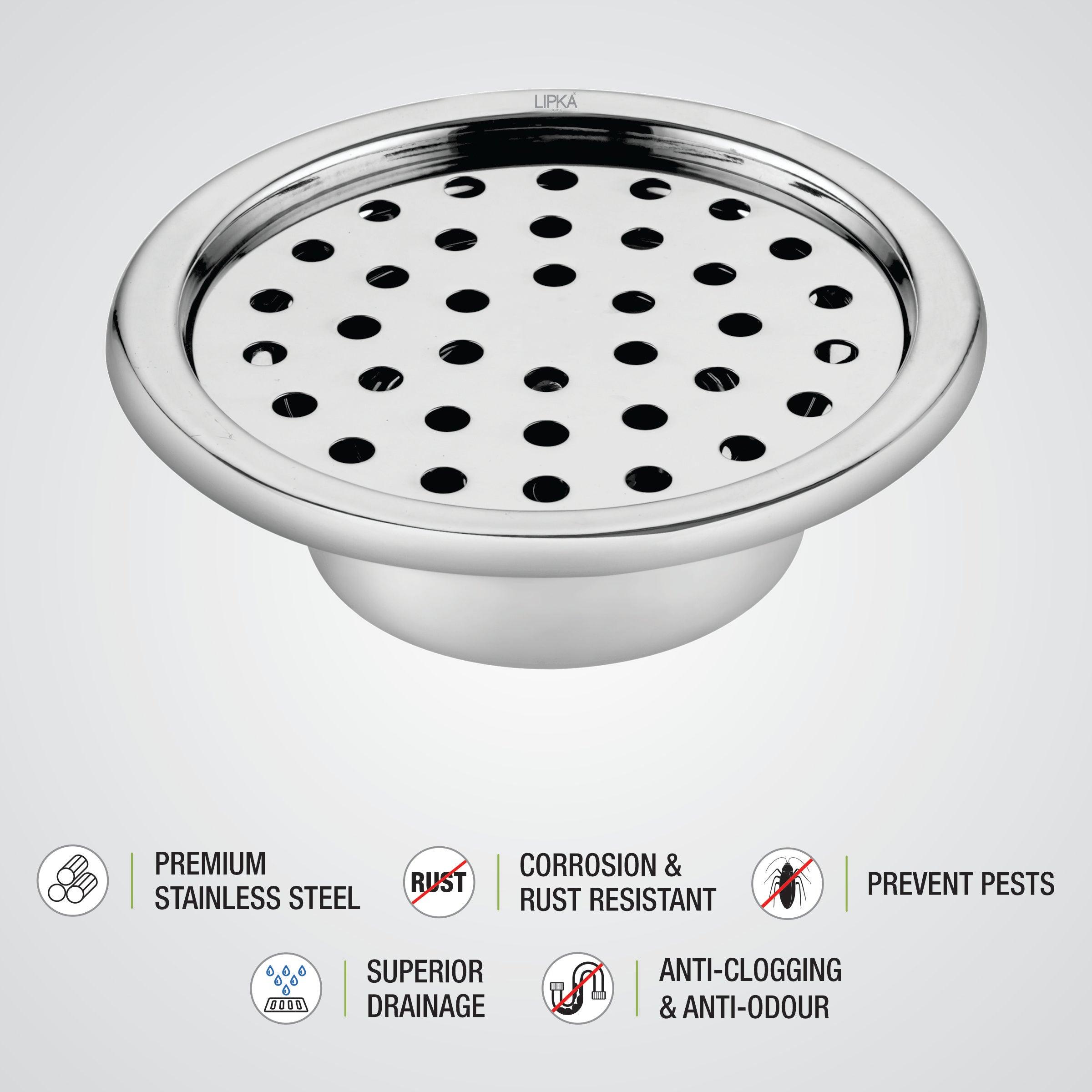 Super Sleek Round Floor Drain (5 inches) with Cockroach Trap - LIPKA - Lipka Home