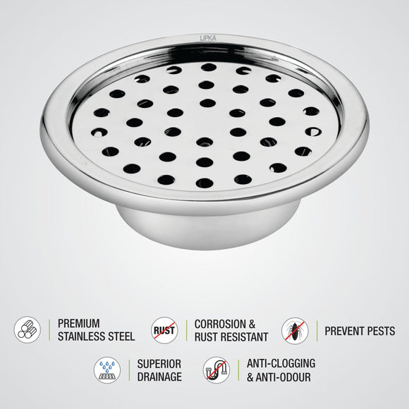 Super Sleek Round Floor Drain (5 inches) with Cockroach Trap - LIPKA - Lipka Home