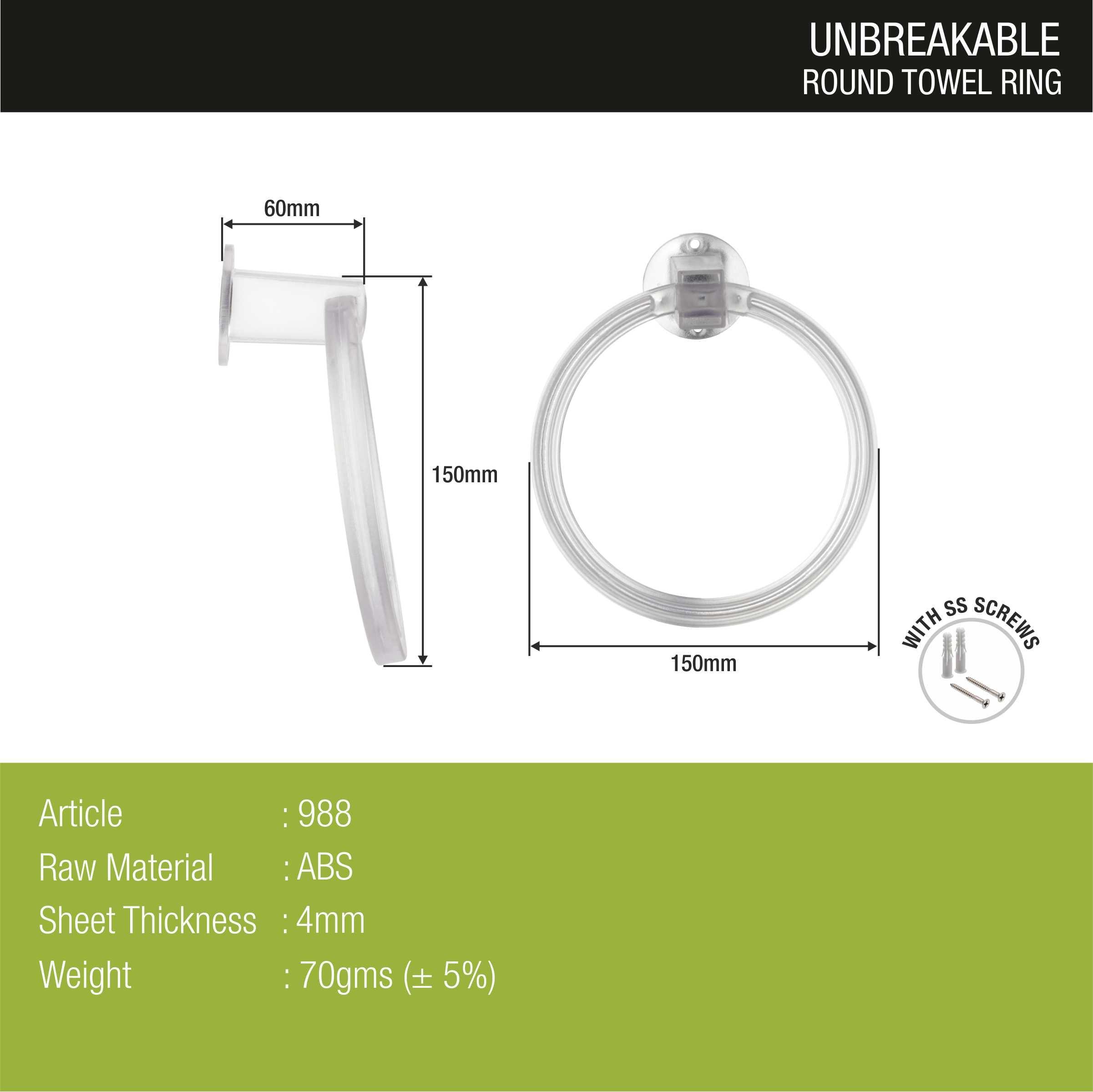 ABS Round Towel Ring dimensions and sizes