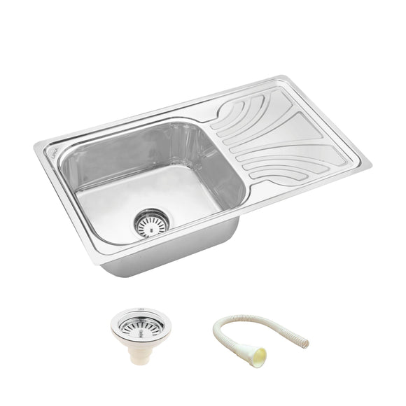 Square Single Bowl 304-Grade Kitchen Sink with Drainboard (32 x 18 x 8 Inches) - LIPKA - Lipka Home