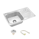 Square Single Bowl 304-Grade Kitchen Sink with Drainboard (32 x 18 Inches)