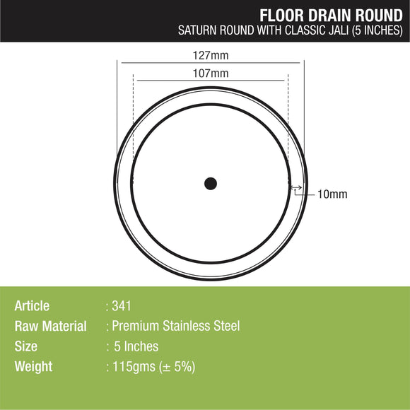 Saturn Round Floor Drain with Classic Jali (5 inches) - LIPKA - Lipka Home