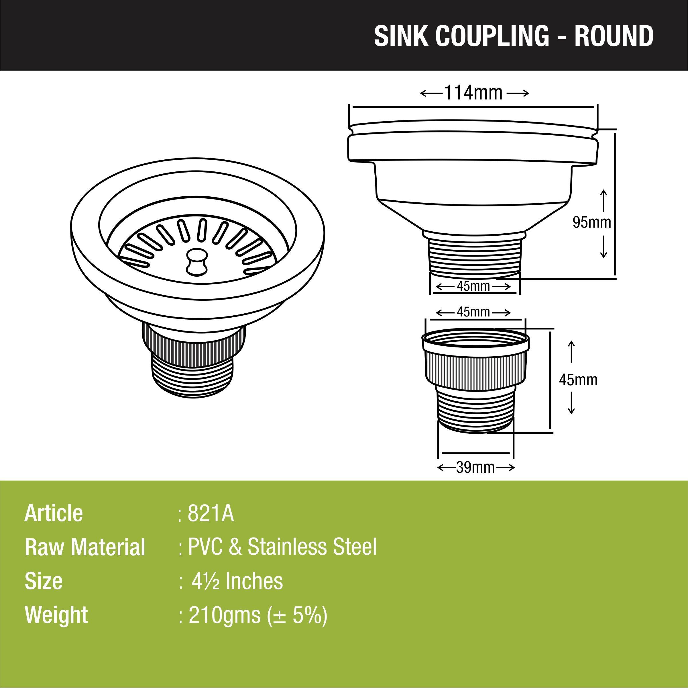 Round Kitchen Sink Coupling (4½ Inches) sizes and dimensions