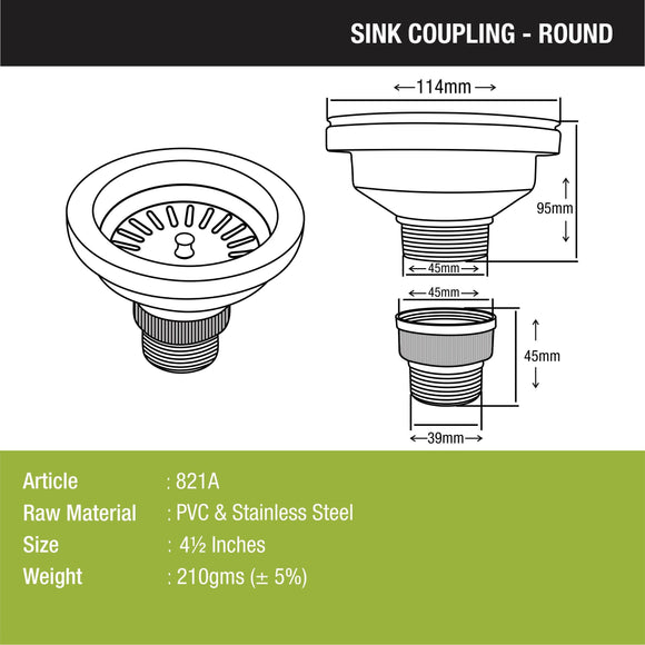 Round Kitchen Sink Coupling (4½ Inches) - LIPKA - Lipka Home