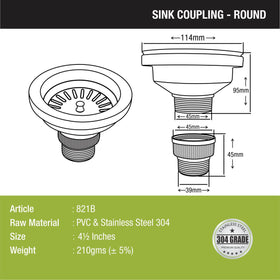 Round 304-Grade Kitchen Sink Coupling (4½ Inches) - LIPKA - Lipka Home