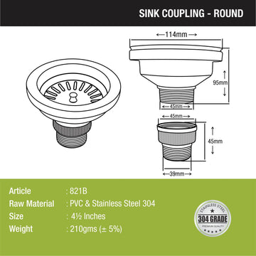 Round 304-Grade Kitchen Sink Coupling (4½ Inches) - LIPKA - Lipka Home