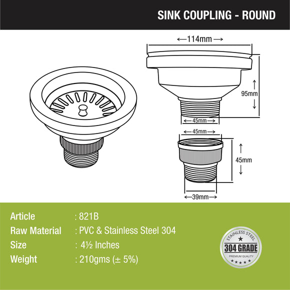Round 304-Grade Kitchen Sink Coupling (4½ Inches) - LIPKA - Lipka Home