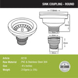Round 304-Grade Kitchen Sink Coupling (4½ Inches) sizes and dimensions