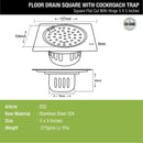 Square Flat Cut Floor Drain (5 x 5 Inches) with Hinge and Cockroach Trap - LIPKA - Lipka Home
