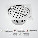 Square Flat Cut Floor Drain (5 x 5 Inches) with Hinge and Cockroach Trap - LIPKA - Lipka Home