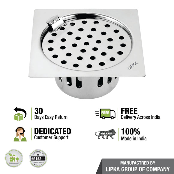Square Flat Cut Floor Drain (5 x 5 Inches) with Hinge and Cockroach Trap - LIPKA - Lipka Home