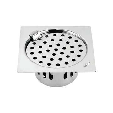 Square Flat Cut Floor Drain (5 x 5 Inches) with Hinge and Cockroach Trap - LIPKA - Lipka Home