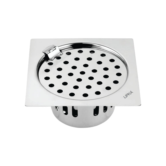 Square Flat Cut Floor Drain (5 x 5 Inches) with Hinge and Cockroach Trap - LIPKA - Lipka Home