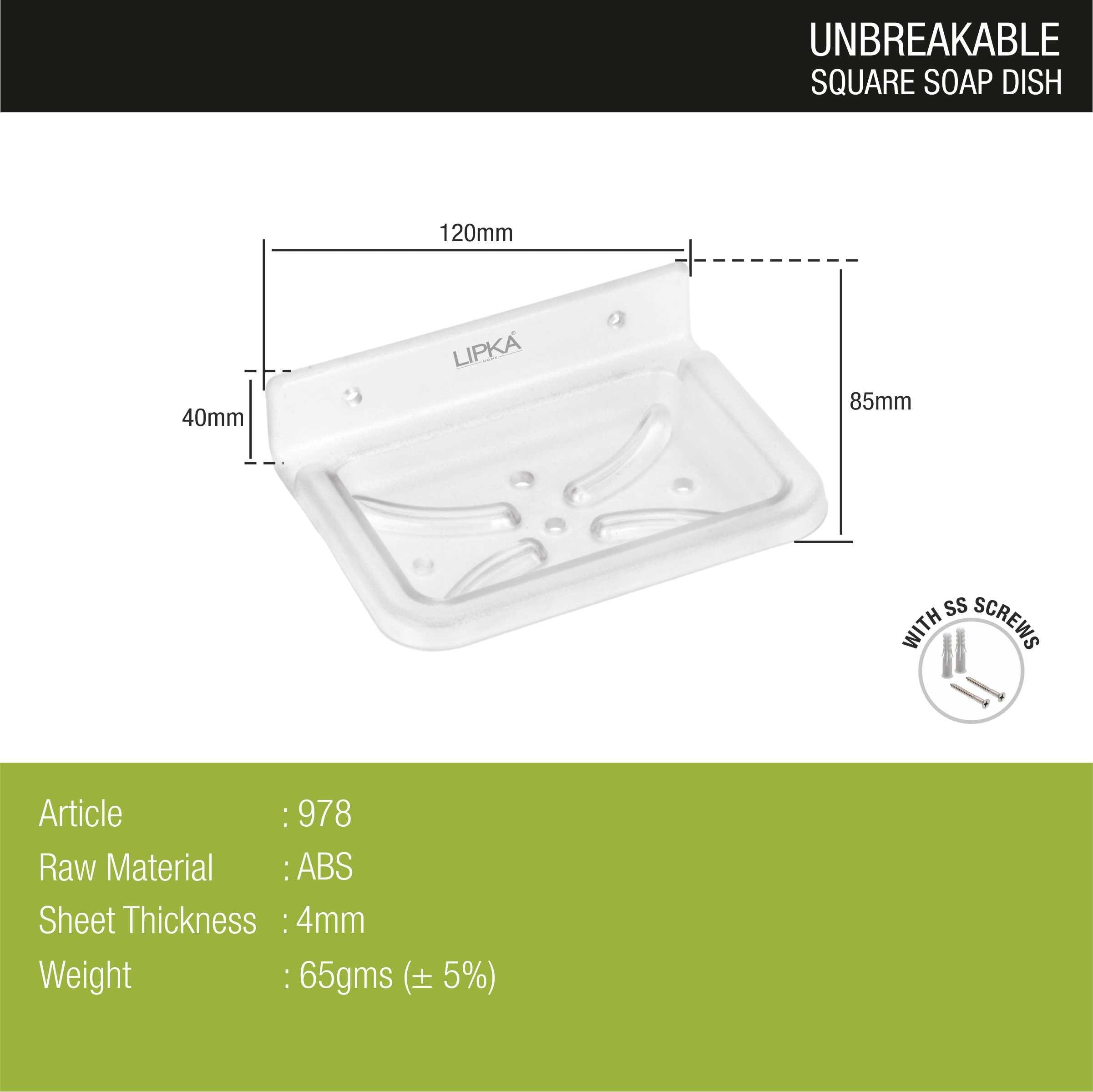ABS Square Soap Dish dimensions and sizes