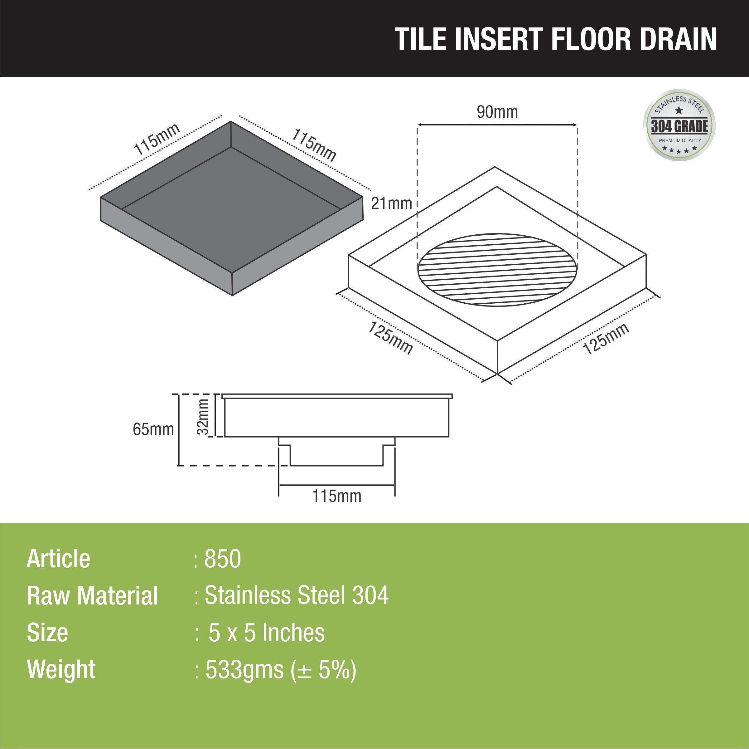 Tile Insert Floor Drain (12 x 12 Inches) sizes and dimensions