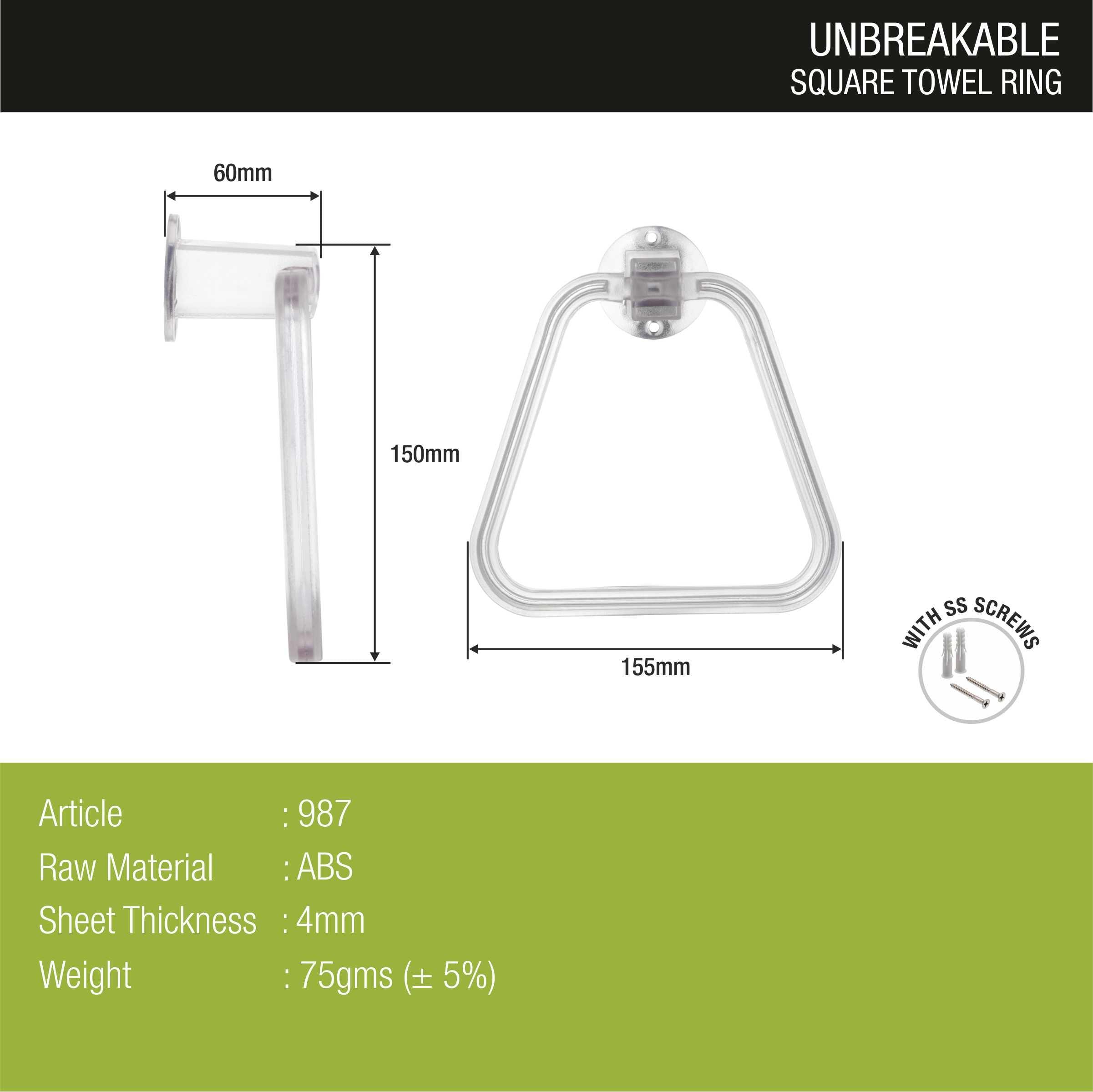 ABS Square Towel Ring dimensions and sizes