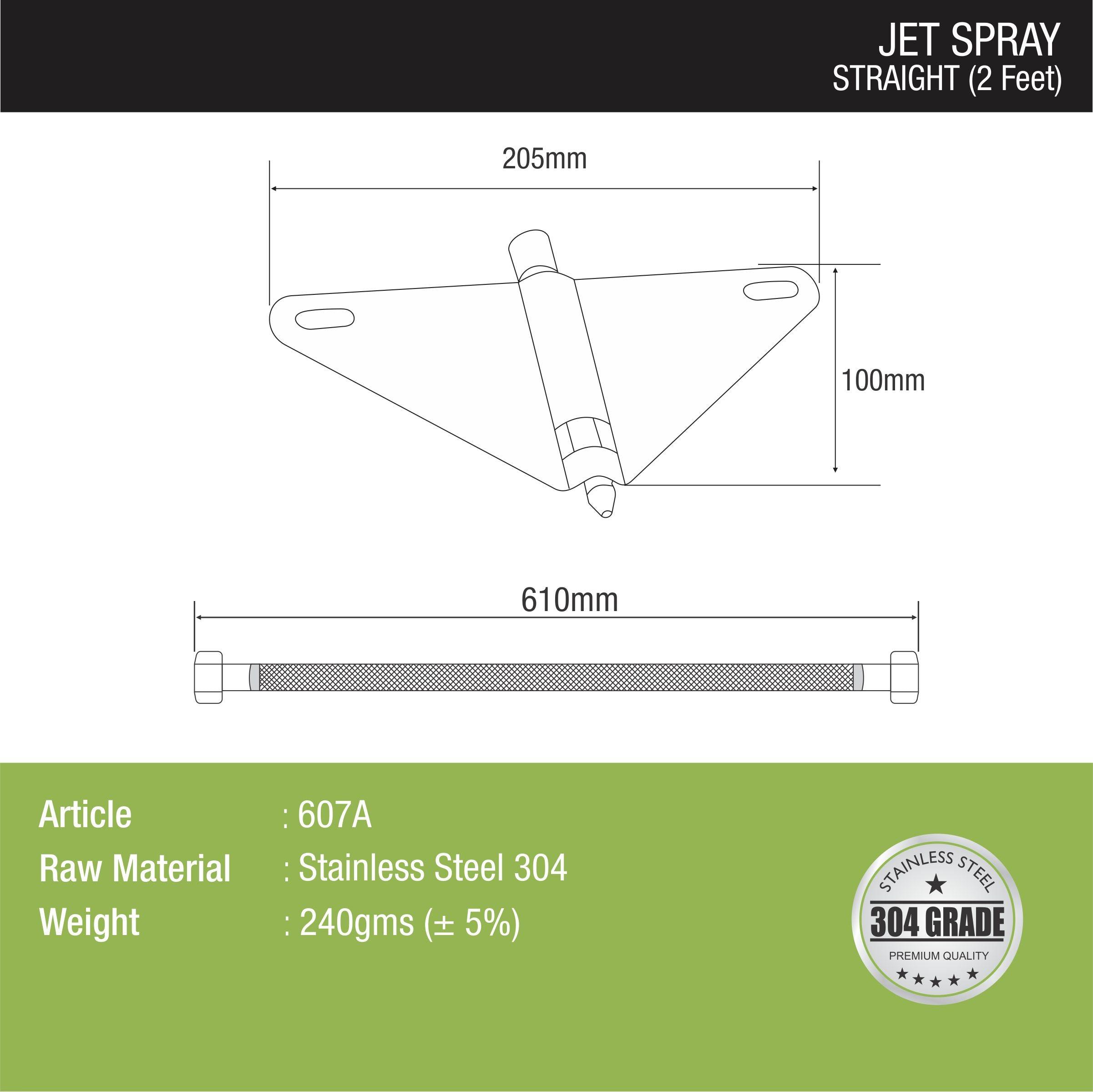 Straight Jet Spray with 304SS Holder & 2 Feet Hose dimensions and sizes
