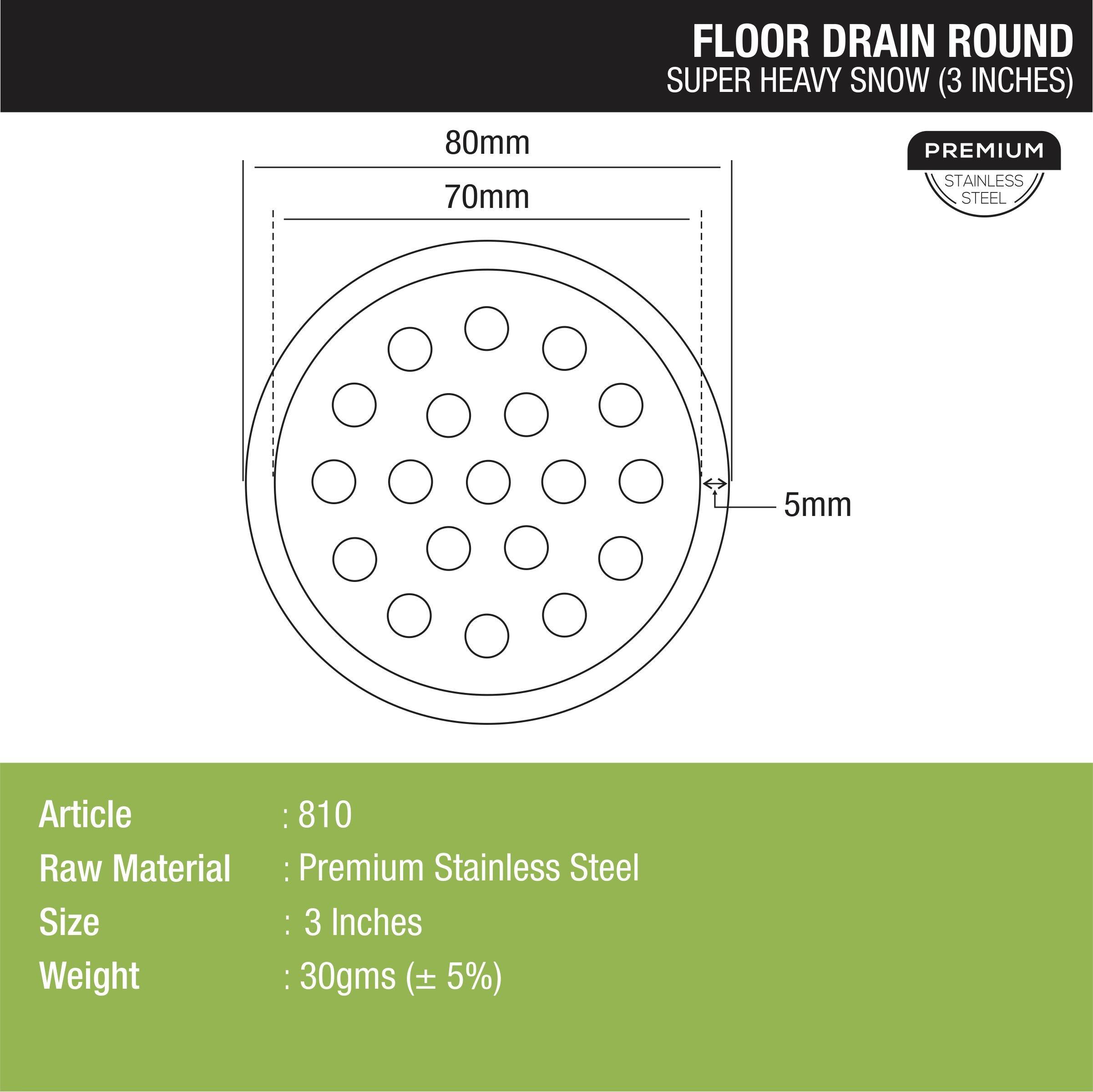 Super Heavy Snow Round Floor Drain (3 inches) - LIPKA - Lipka Home