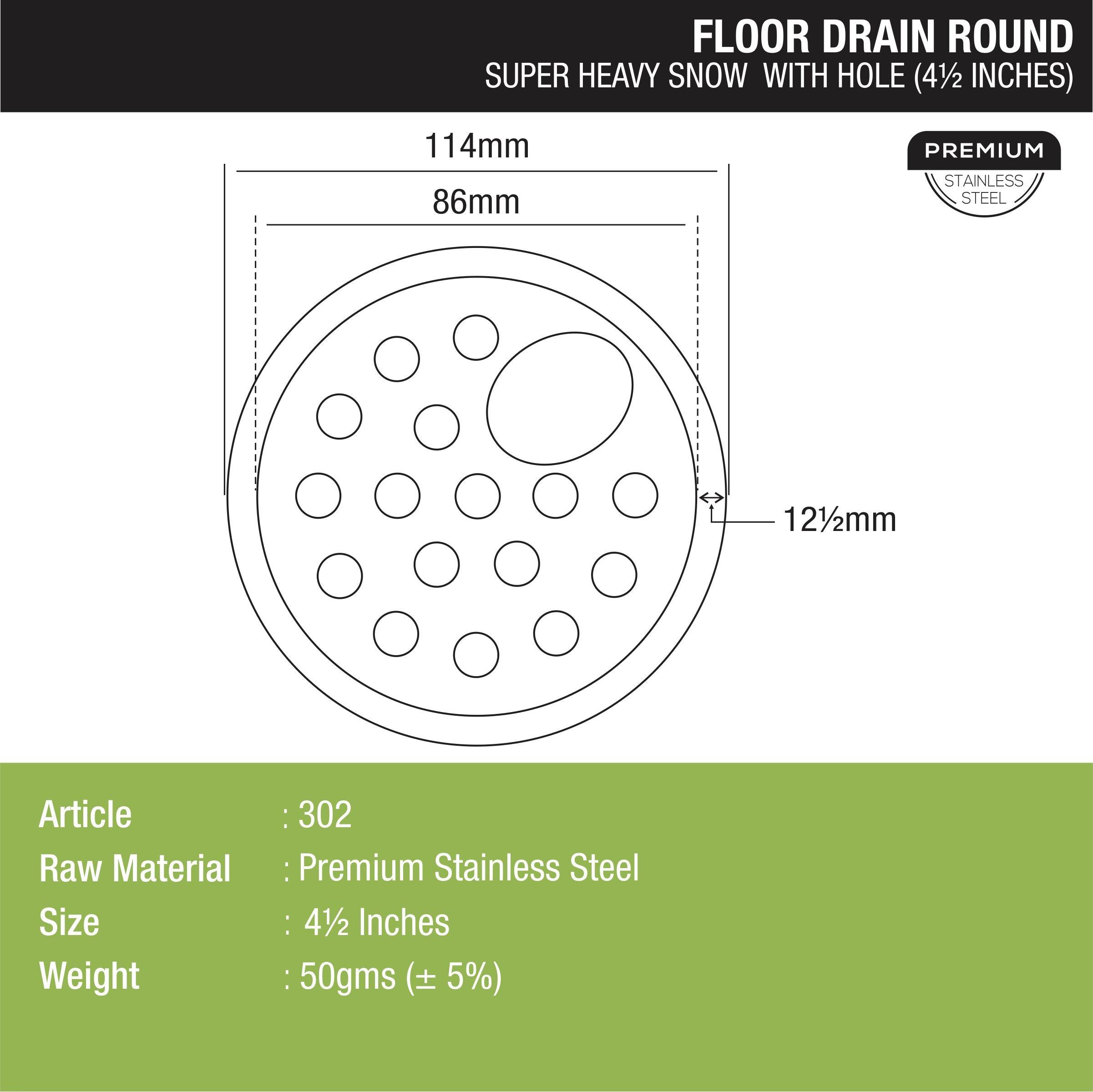 Super Heavy Snow Round Floor Drain with Hole (4.5 inches) - LIPKA - Lipka Home