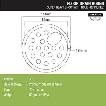 Super Heavy Snow Round Floor Drain with Hole (4.5 inches) - LIPKA - Lipka Home