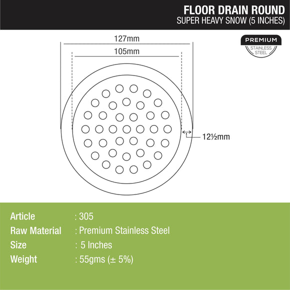 Super Heavy Snow Round Floor Drain (5 inches) - LIPKA - Lipka Home