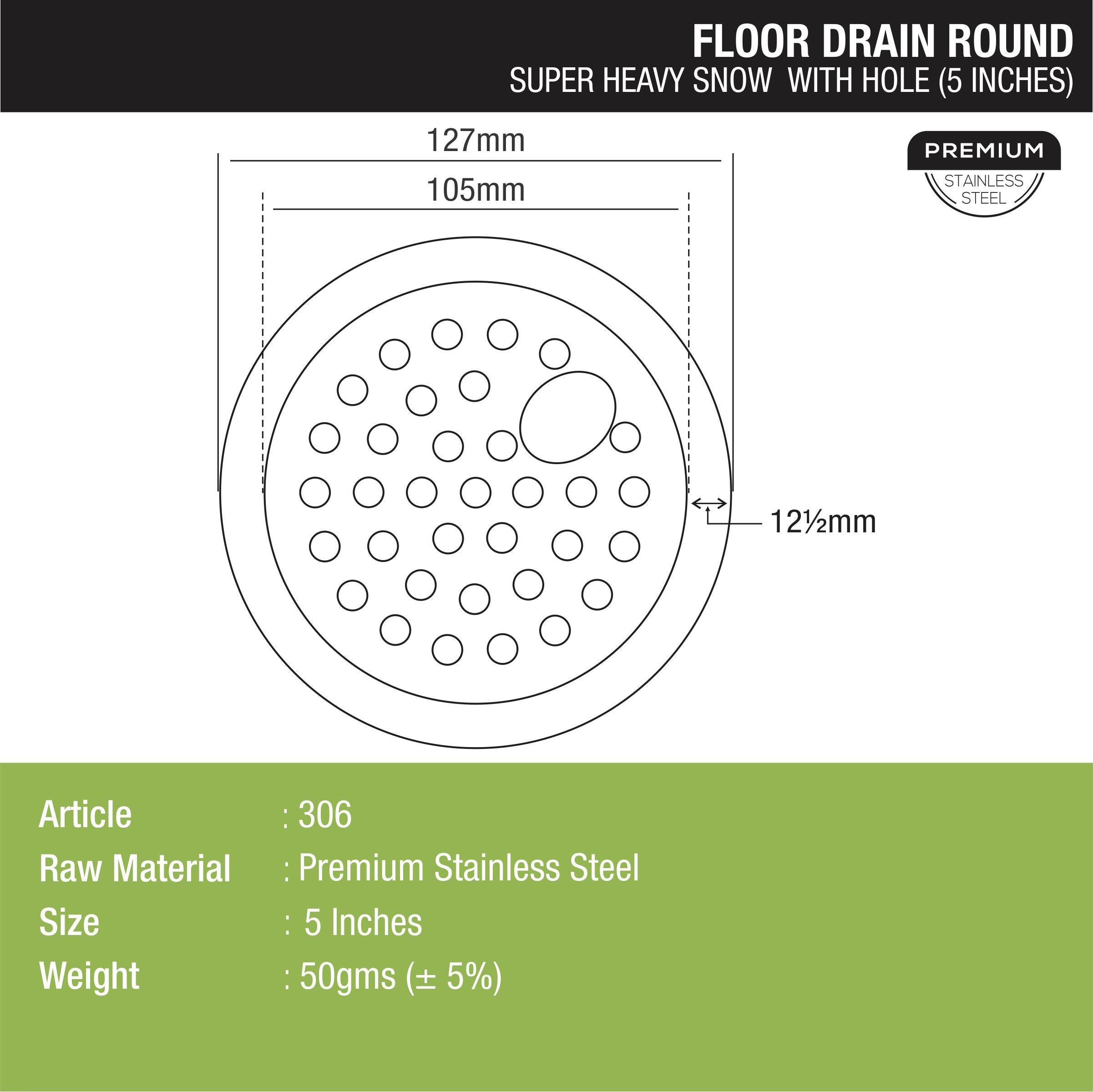 Super Heavy Snow Round Floor Drain with Hole (5 inches) - LIPKA - Lipka Home