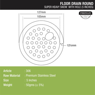 Super Heavy Snow Round Floor Drain with Hole (5 inches) - LIPKA - Lipka Home