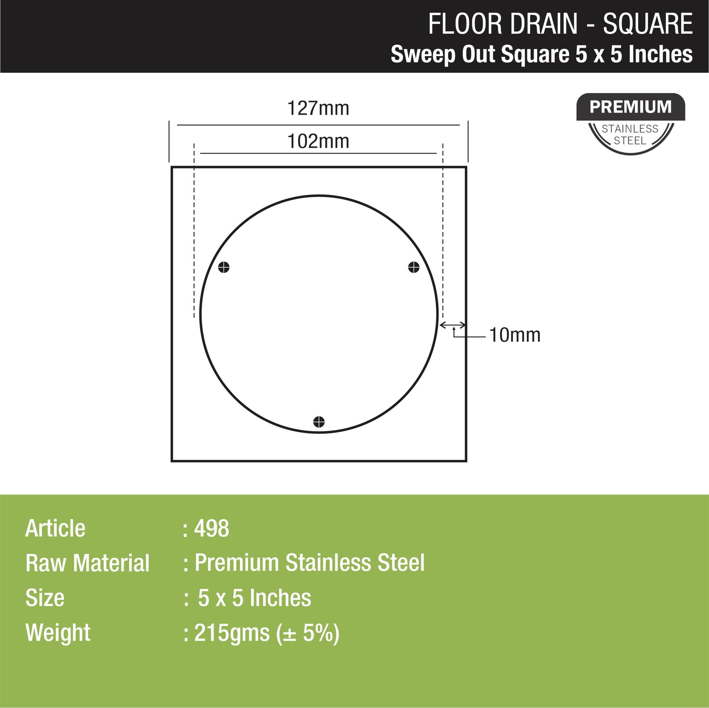 Sweep Out Square Floor Drain (5 x 5 Inches) - LIPKA - Lipka Home