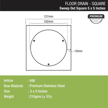 Sweep Out Square Floor Drain (5 x 5 Inches) - LIPKA - Lipka Home