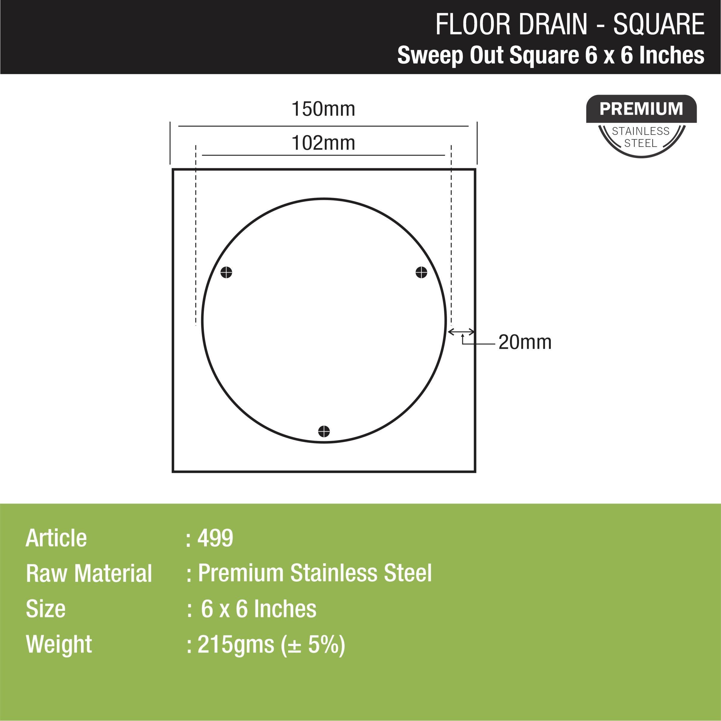 Sweep Out Square Floor Drain (6 x 6 Inches) - LIPKA - Lipka Home