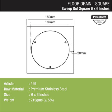 Sweep Out Square Floor Drain (6 x 6 Inches) - LIPKA - Lipka Home