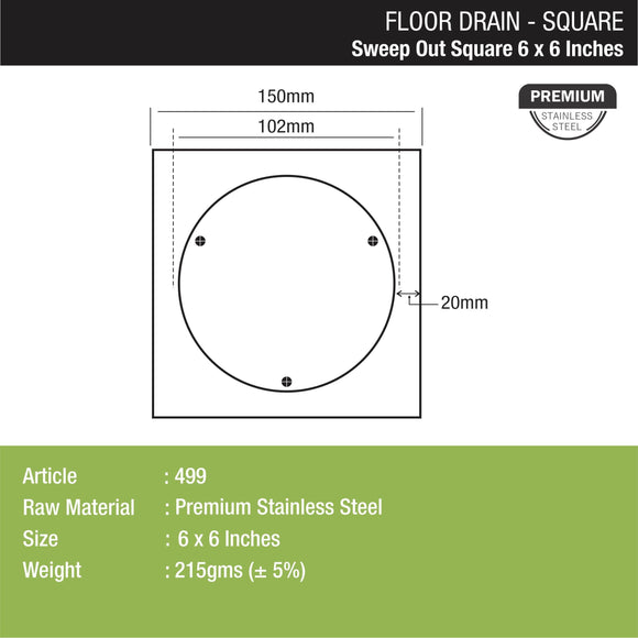 Sweep Out Square Floor Drain (6 x 6 Inches) - LIPKA - Lipka Home