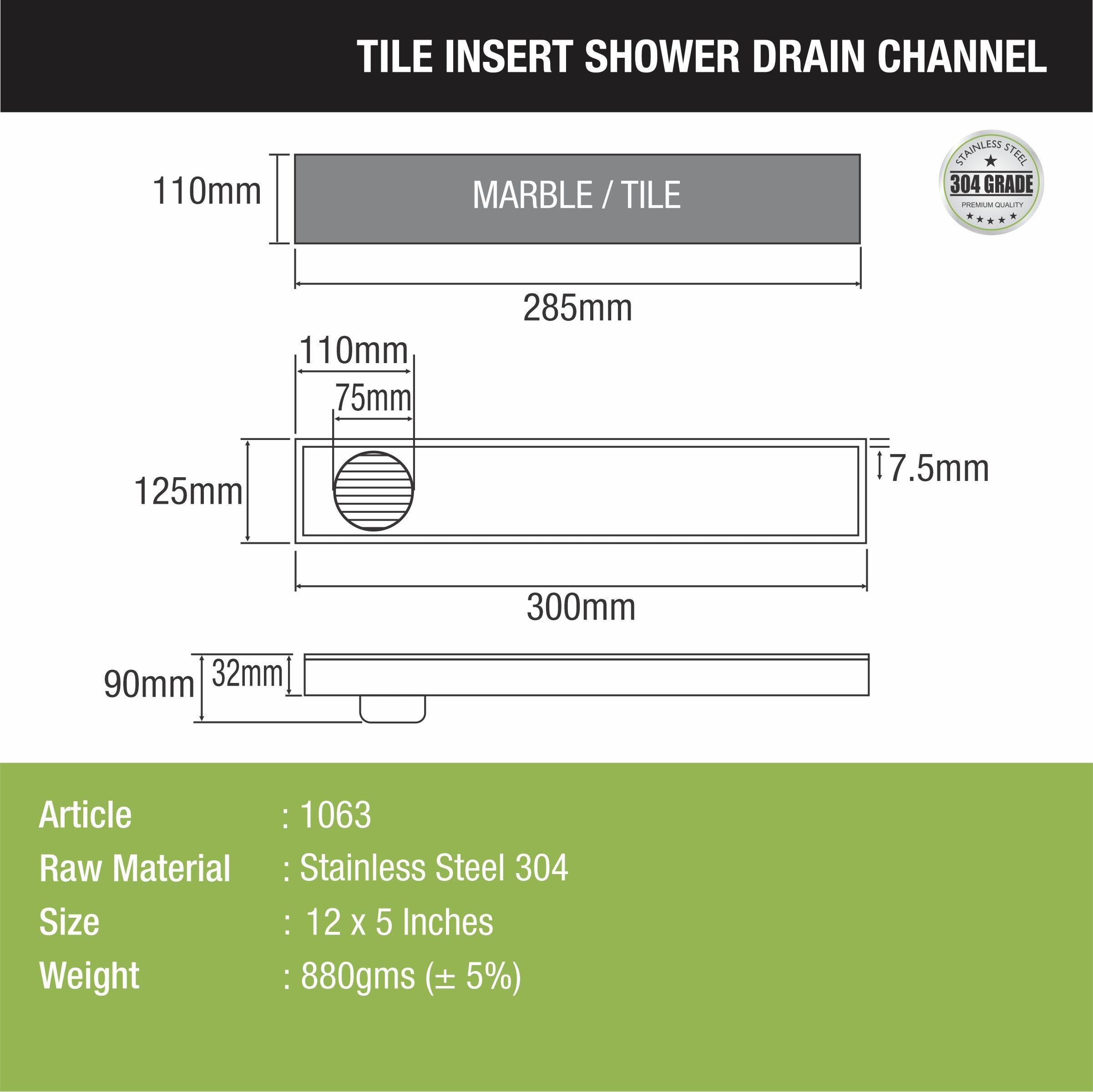 Tile Insert Shower Drain Channel (12 x 5 Inches) - LIPKA - Lipka Home